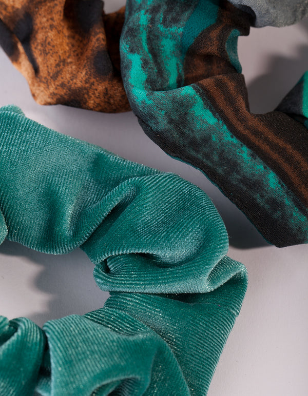 Velvet Teal Leopard Scrunchie 3 Pack