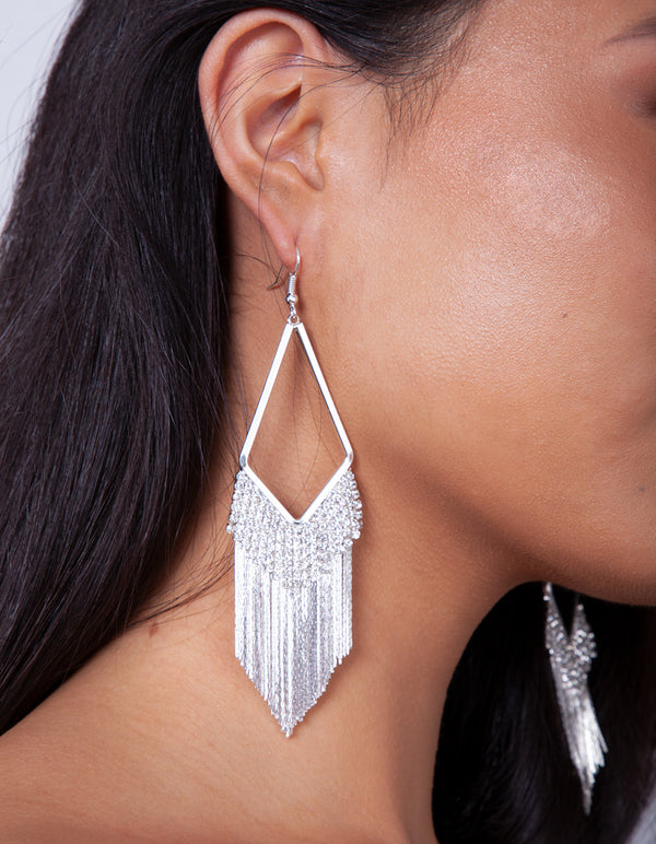 Silver Diamante Strand Earrings