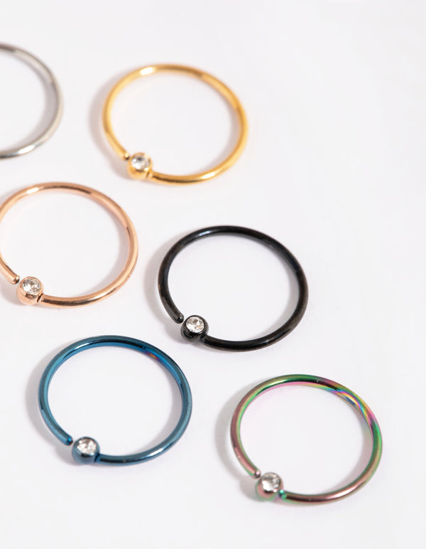 Surgical Steel Rainbow Diamante Nose Ring Pack