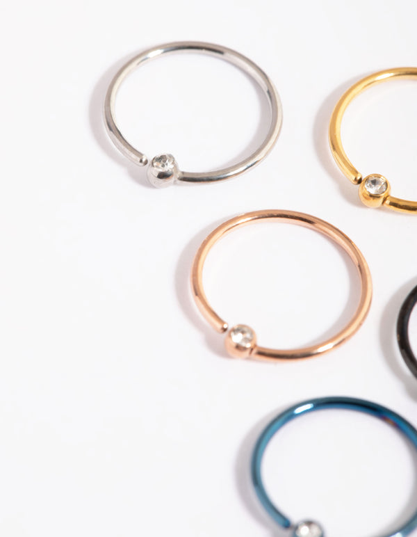 Surgical Steel Rainbow Diamante Nose Ring Pack