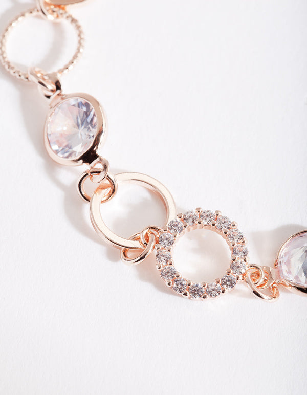 Rose Gold Circle Link Gem Bracelet