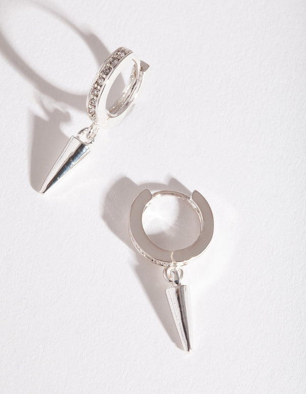 Silver Spear Charm Huggie Earrings
