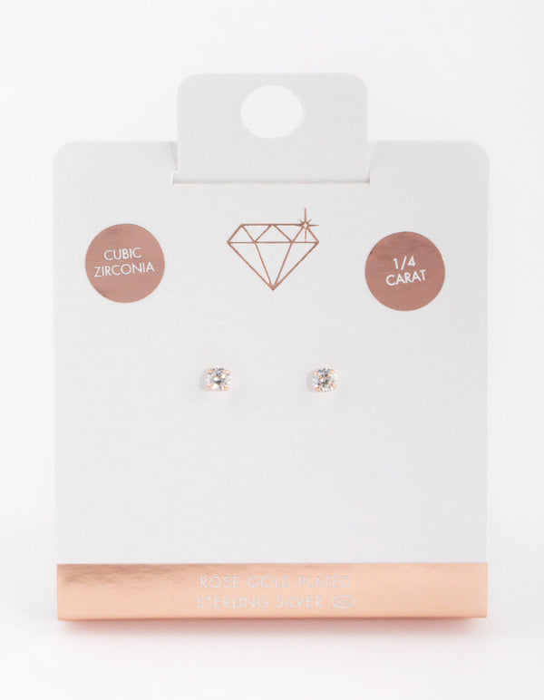 Small Rose Gold Plated Sterling Silver Cubic Zirconia Stud Earrings