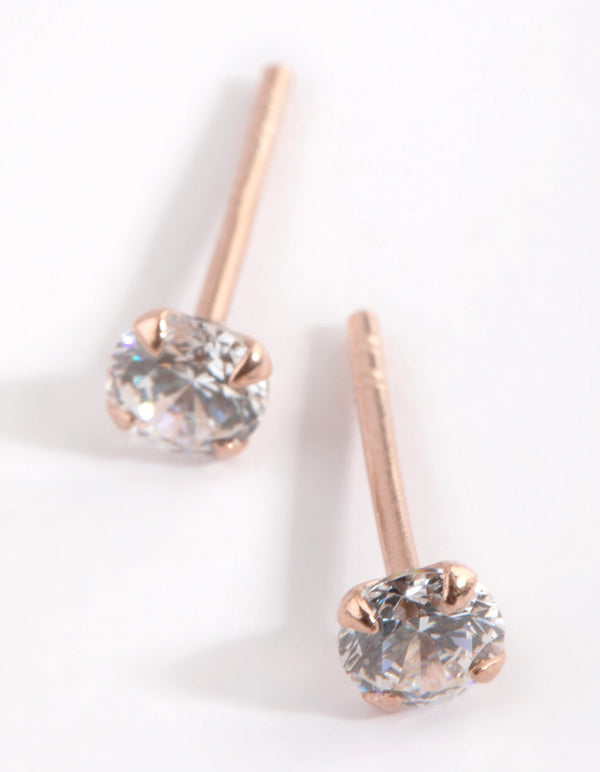 Small Rose Gold Plated Sterling Silver Cubic Zirconia Stud Earrings