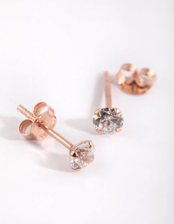 Small Rose Gold Plated Sterling Silver Cubic Zirconia Stud Earrings