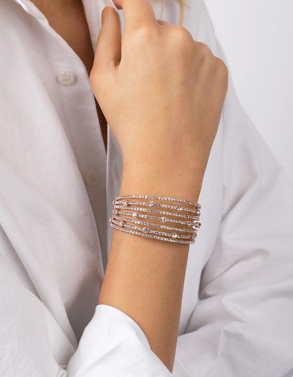 Rose Gold Diamante Multi Row Cuff Bracelet