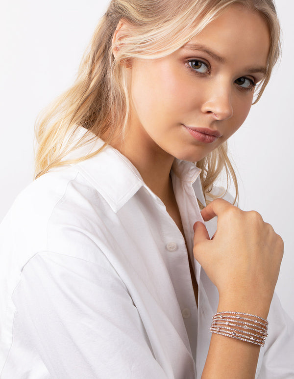 Rose Gold Diamante Multi Row Cuff Bracelet