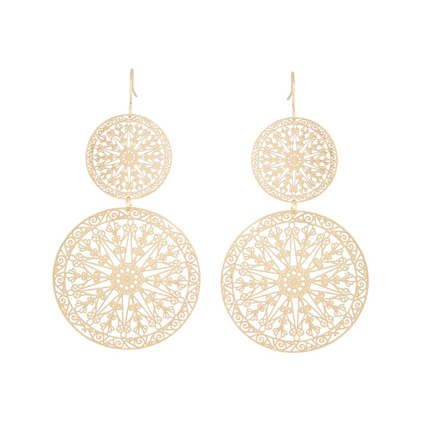 Gold Aztec Disc Drop Earrings