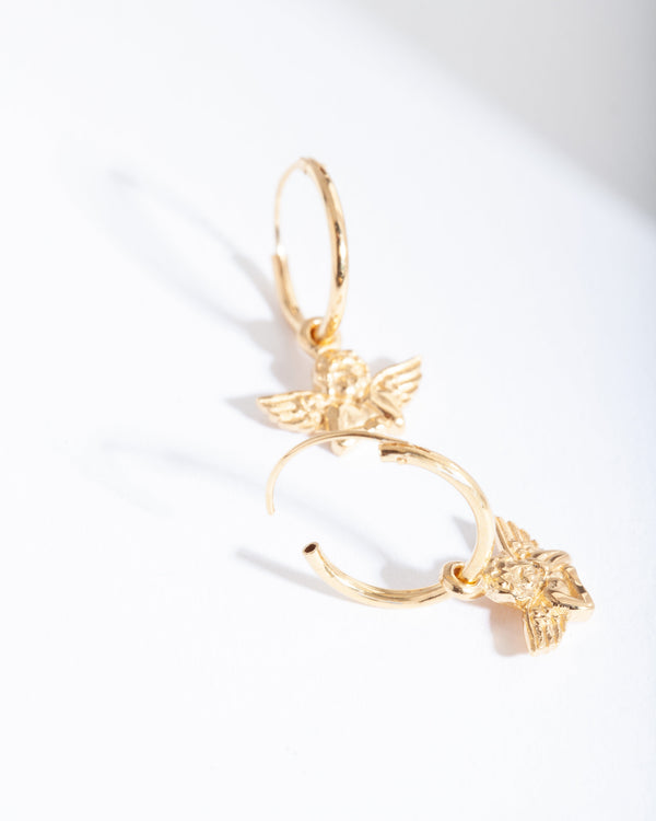 Gold Plated Sterling Silver Cherub Hoop Earrings