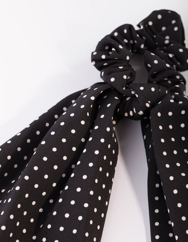 Black Polka Dot Scarf Scrunchie