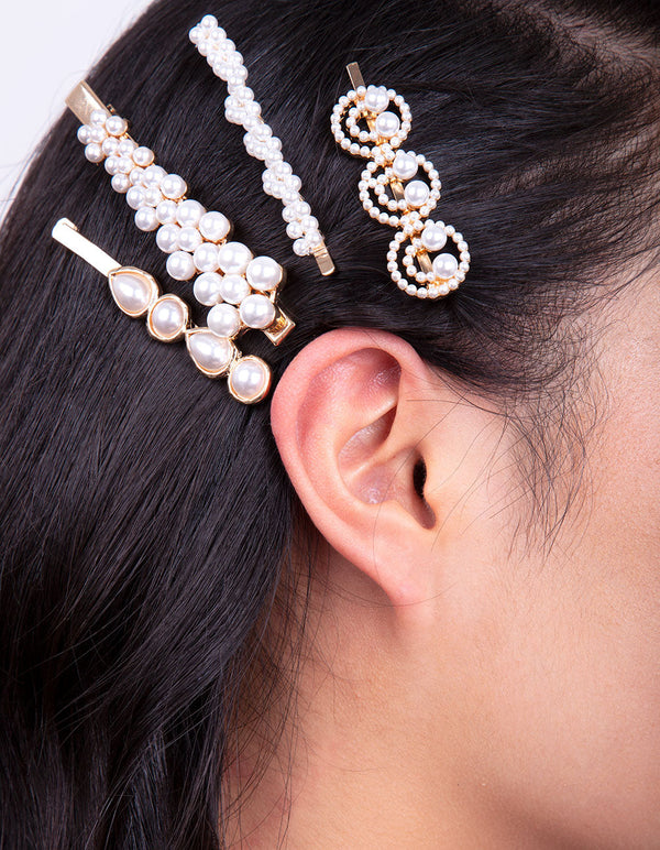 Gold Smile Pearl Hair Clip Pack