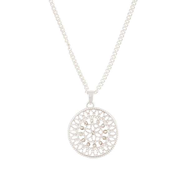 Silver Diamante Disc Filigree Necklace