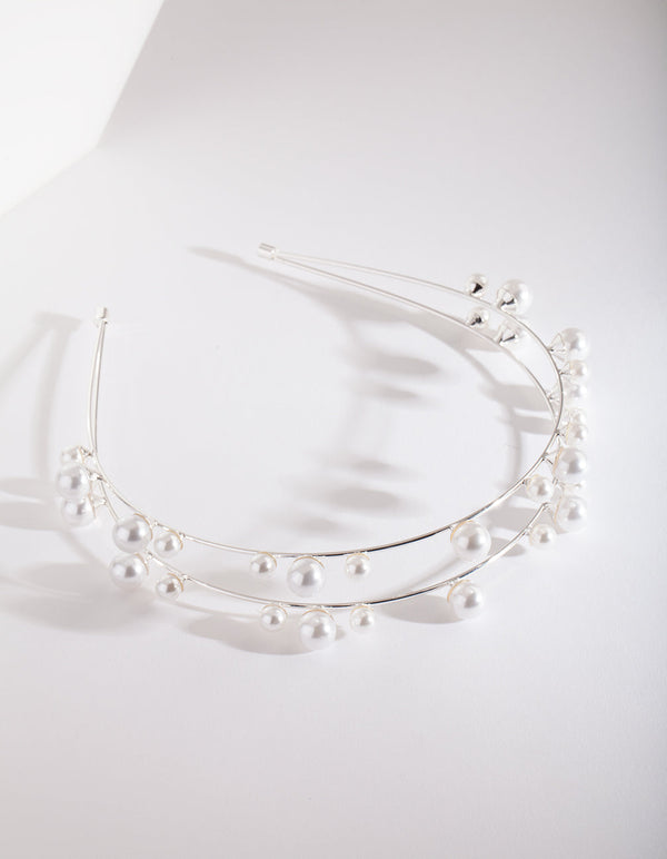 Silver Pearl Double Row Headband