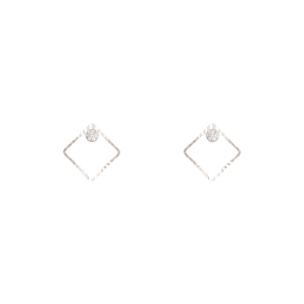 Rhodium Square Diamante Stud Earrings