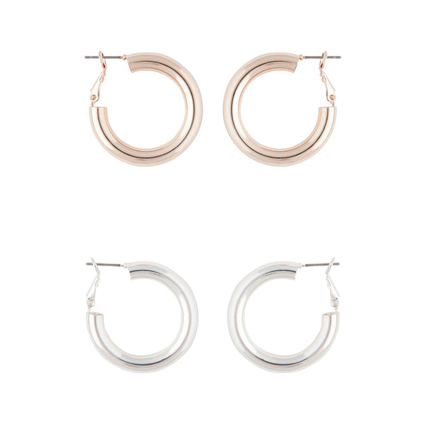 Classic 2 Pack Chunky Rose Gold Silver Hoop