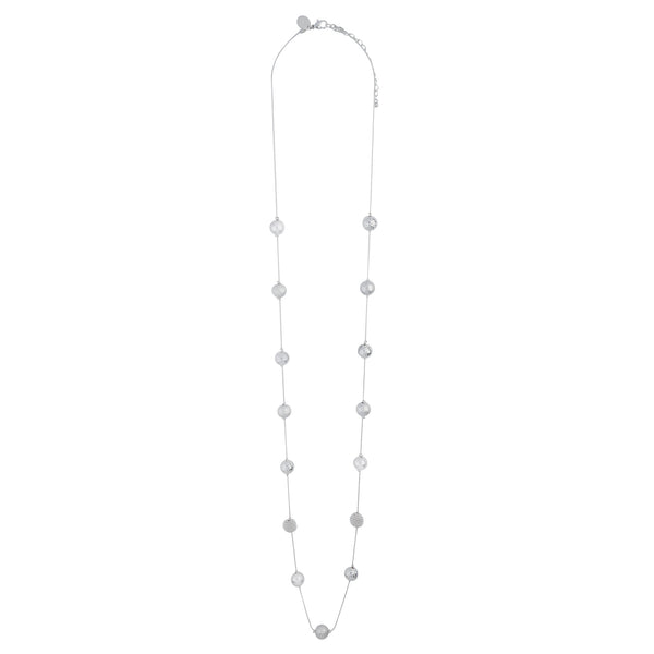 Mixed Silver Ball Station Lariat Necklace