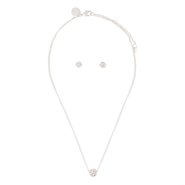 Silver Diamante Fireball Necklace Earrings Set