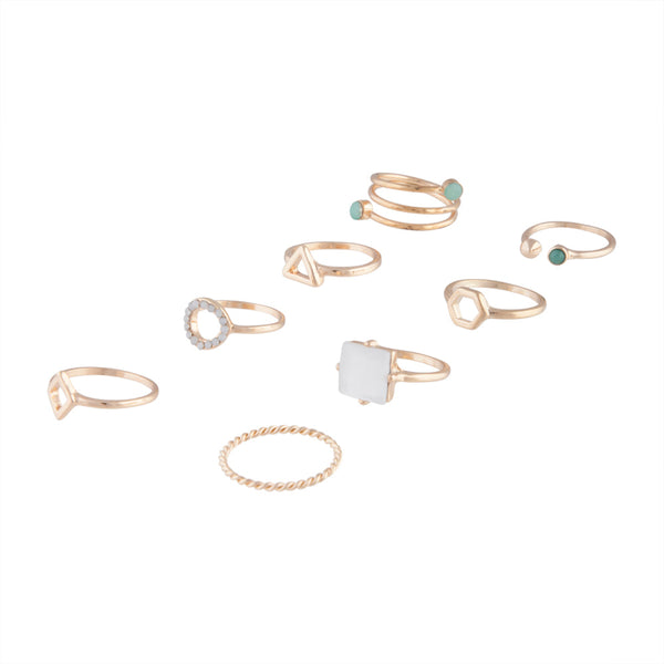 Gold Geometric Swirl Diamante Ring 8 Pack