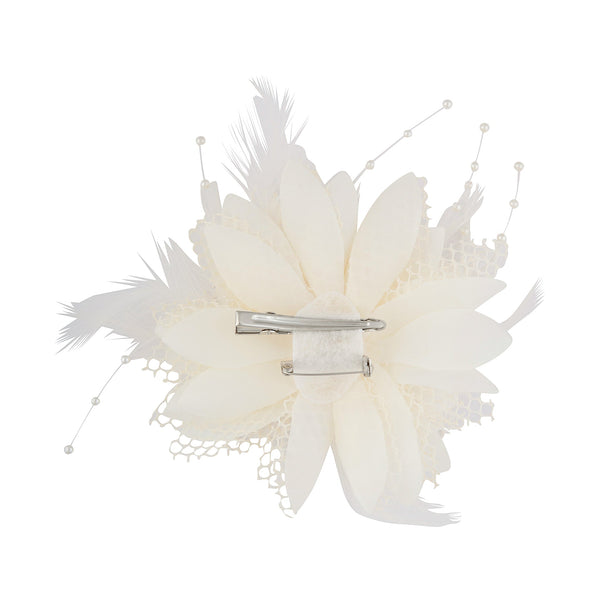 Texture Mixed Feather Corsage in White