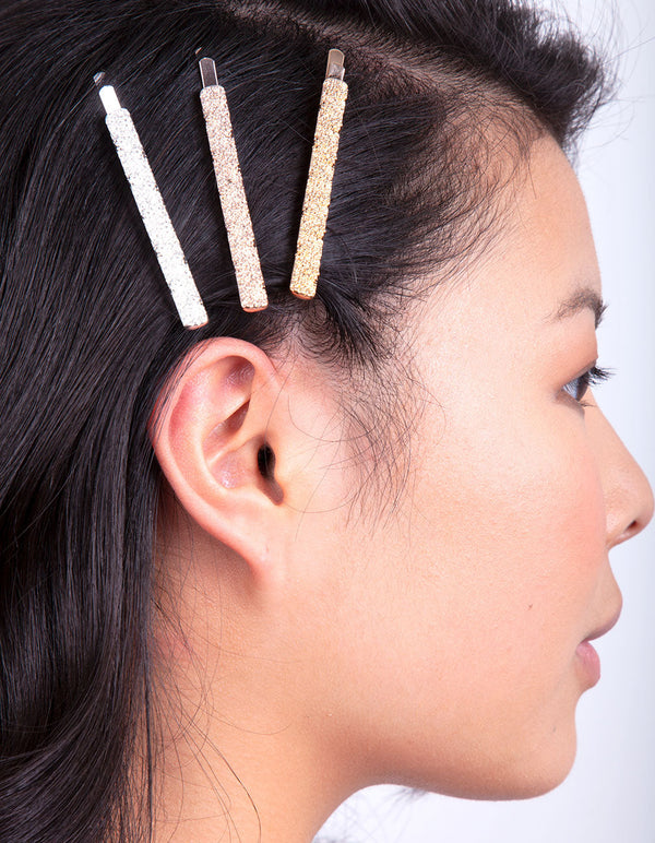 Mixed Metal Textured Hair Clip 6 Pack
