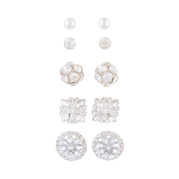 Silver Decorative Diamante 5 Pack Clip Earring