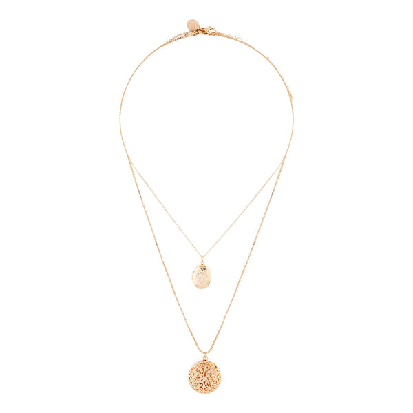 Gold Multi Layer Locket Pendant Necklace Set