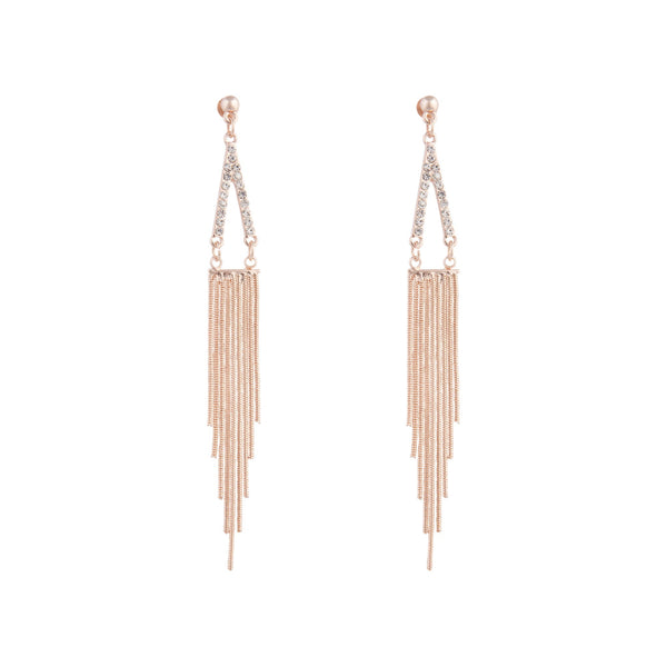 Rose Gold Diamante Point and Tassel Earrings
