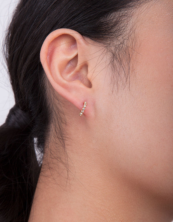 Gold Plated Sterling Silver Mini Cubic Zirconia Open Hoop Earrings