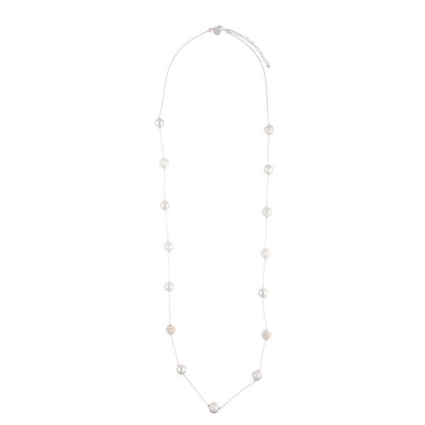 Mixed Silver Ball Station Lariat Necklace