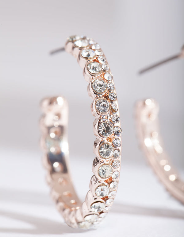 Rose Gold Diamante Open Hoop Earrings