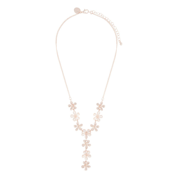 Rose Gold Acrylic And Diamante Flower Y Necklace