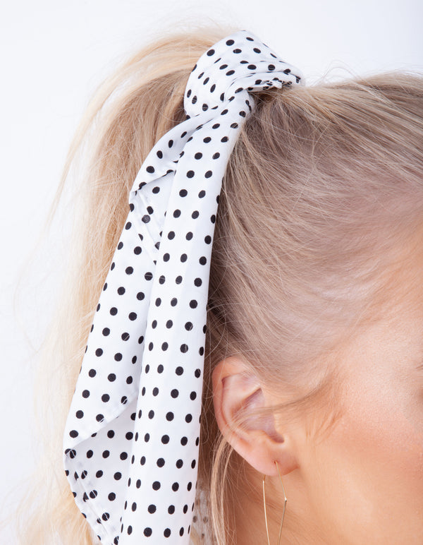 White Black Dot Square Bandana Hair Scarf