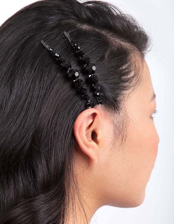 Black Glass Bead Hair Clip 2 Pack