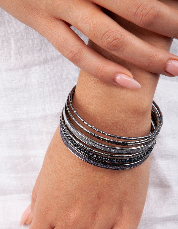Gunmetal Cup Chain Glitter Bangle Pack