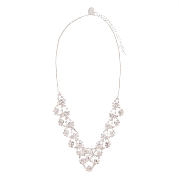 Rhodium Diamante V Shape Bib Necklace