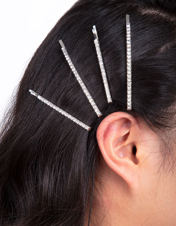 Rhodium Diamante Pin 4 Pack