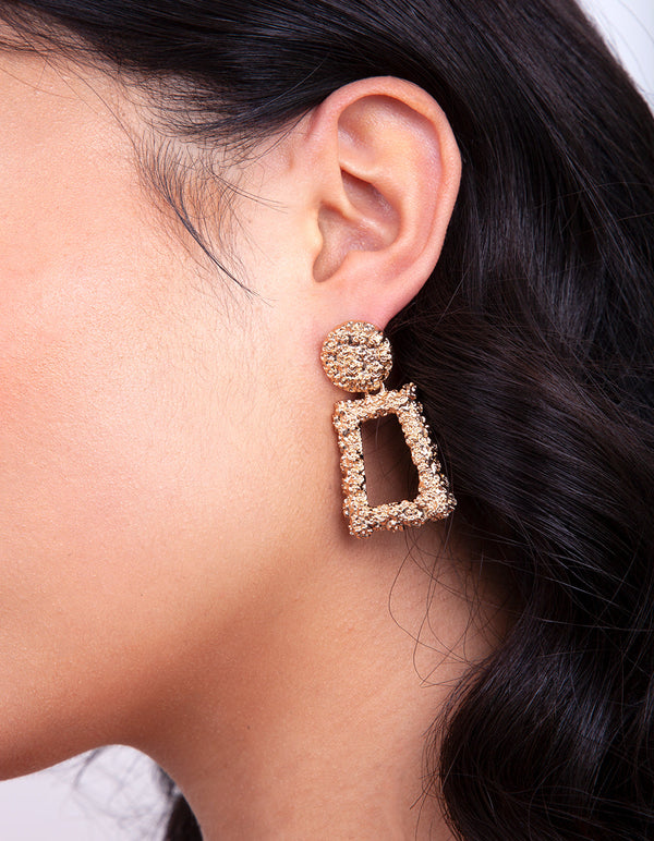 Gold Textured Mini Geometric Earrings