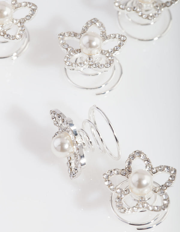 Flower Pearl Hair Jewels 6 Pack