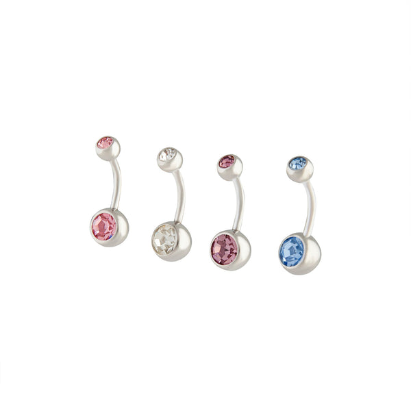 Rhodium Mixed Metal Belly Bar 4 Pack