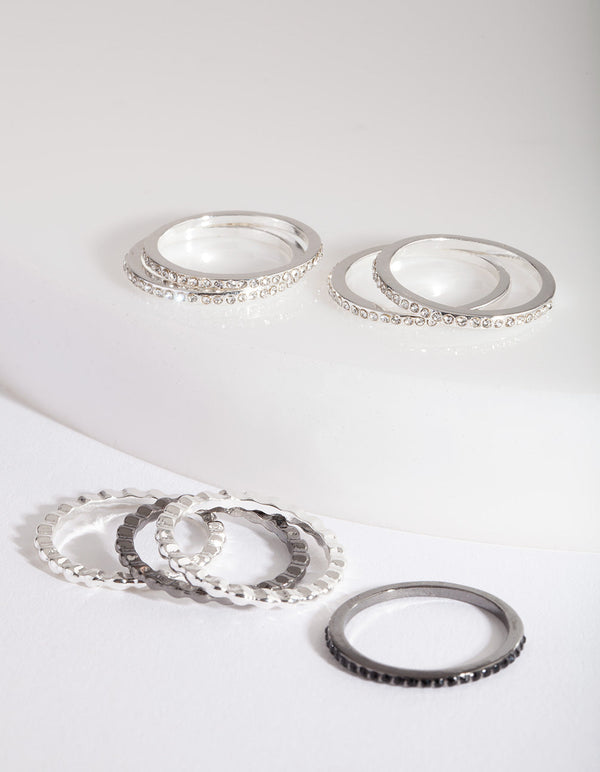 Silver Mixed Metal Ring Pack