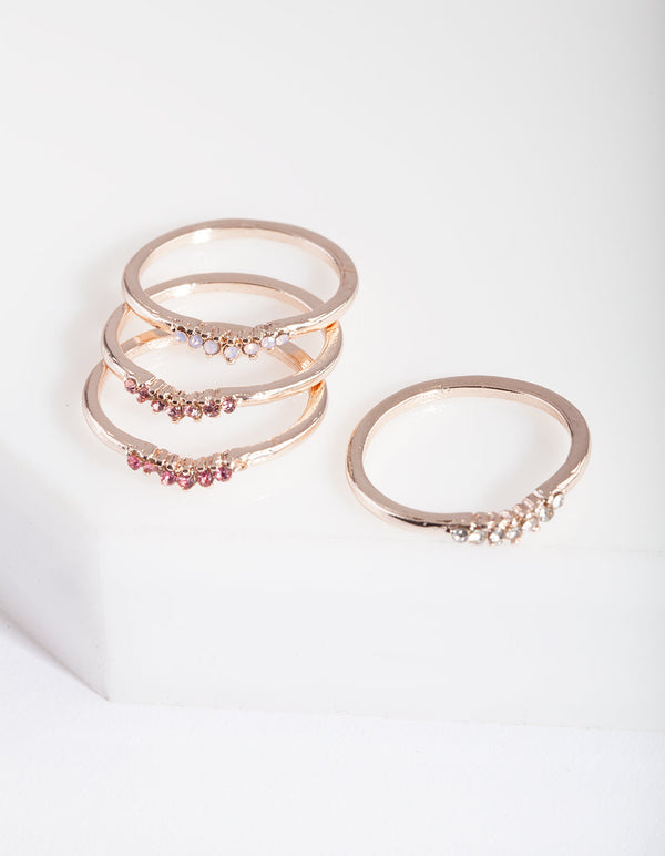 Rose Gold Ombre Diamante Ring Stack