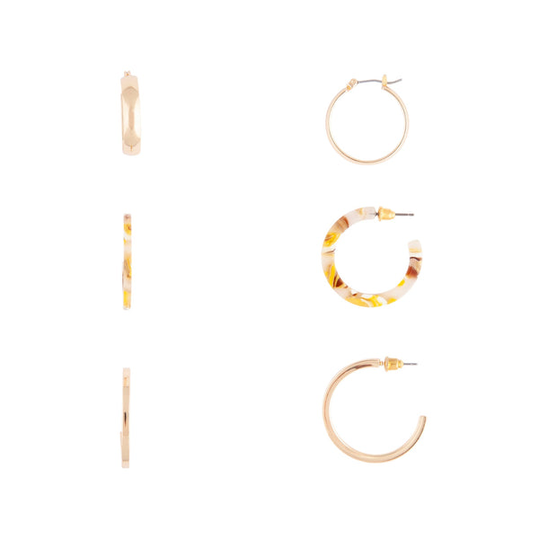 Gold Acrylic Metal Hoop Earring 3 Pack