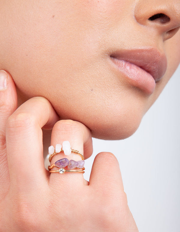 Gold Semi-Precious Thread Stone Ring