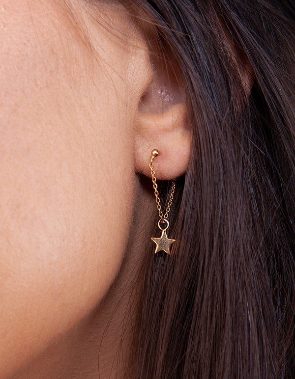 Gold Plated Sterling Silver Moon Star Chain Earrings