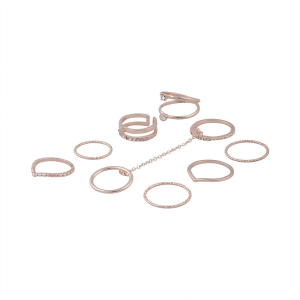 Rose Gold 8 Pack Rings With Knuckle Chain Link