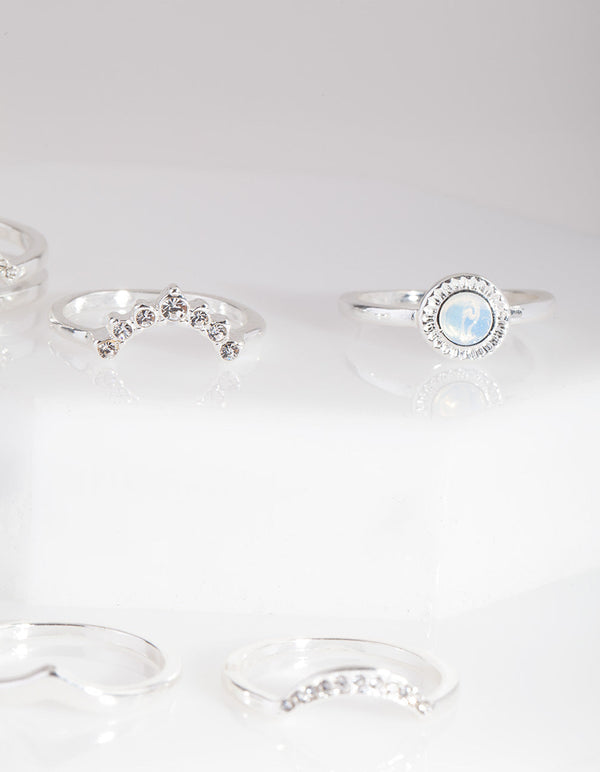 Silver Multi Shape Synthetic Opal Ring Pack