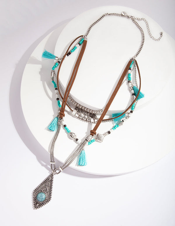 Brown Multi Row Tassel Necklace