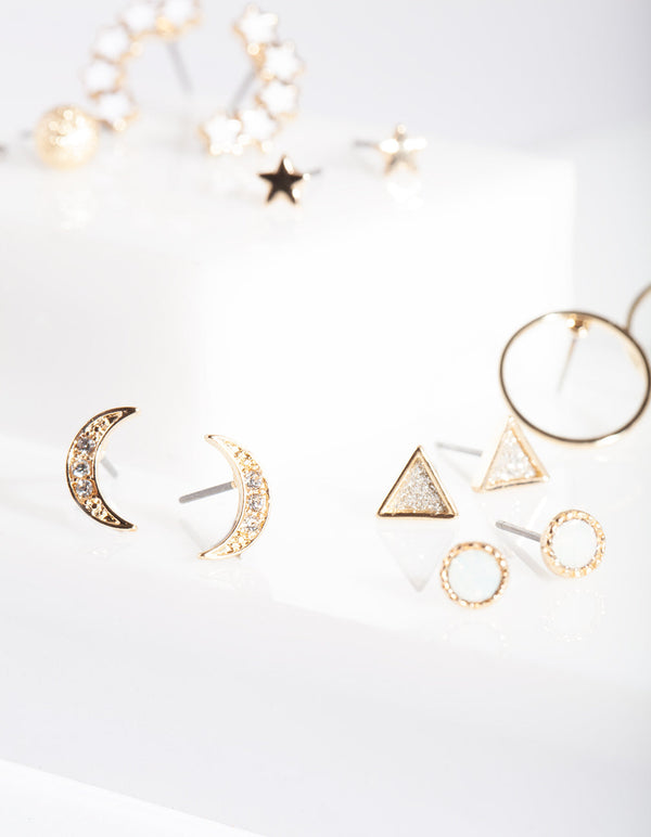 Gold Diamante Mini Earring Stud Pack