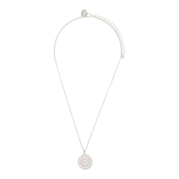 Silver Diamante Disc Filigree Necklace