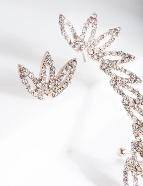Rose Gold Diamante Leaf Ear Cuff